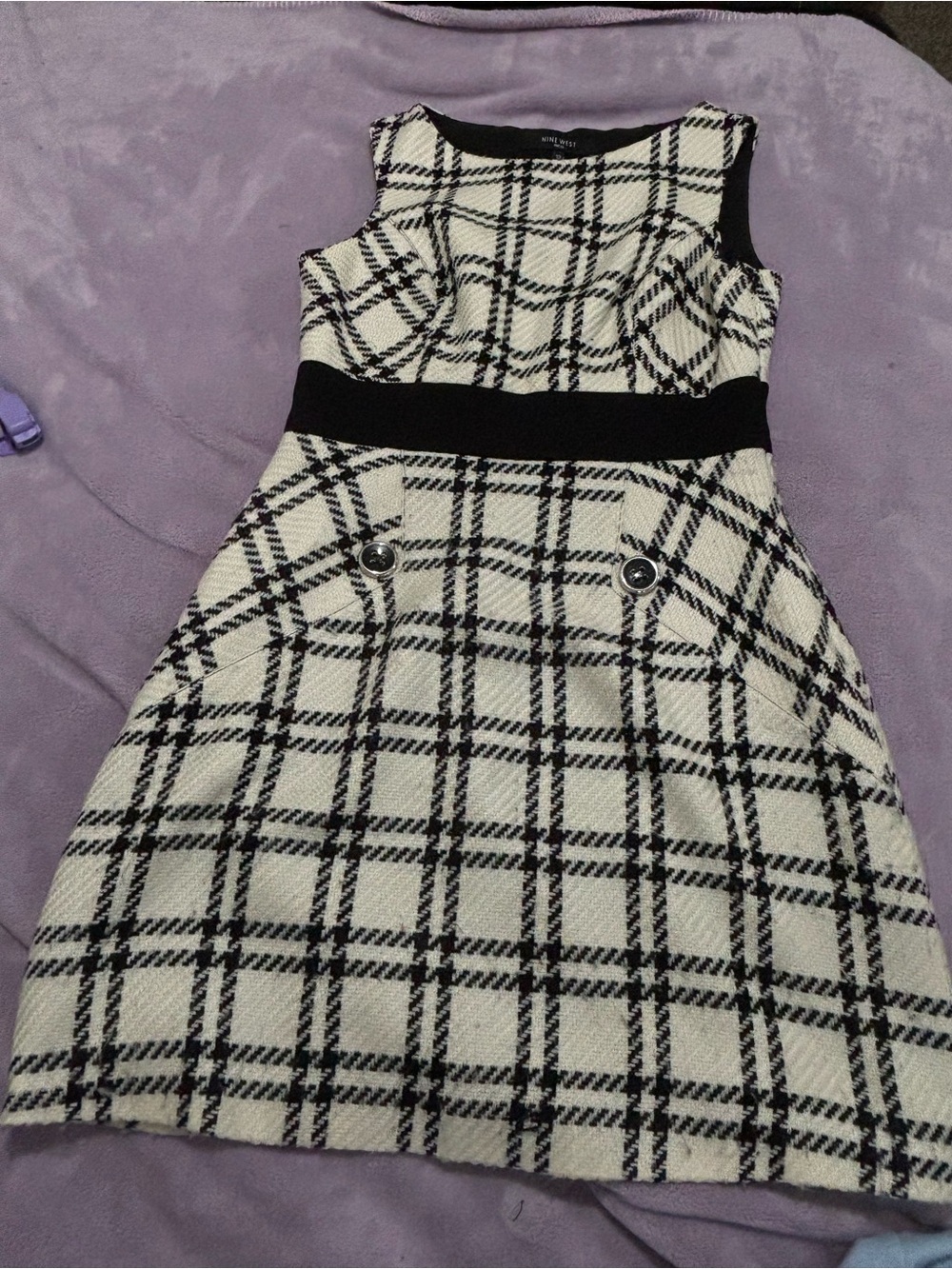 Nine West Black and White Plaid Fit & Flare Mini Dress